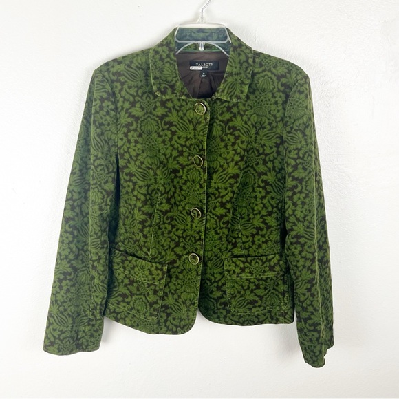 Talbots Jackets & Blazers - TALBOTS Green Brown Printed Lined Long Sleeves Corduroy Jacket Size 10 Boho Chic